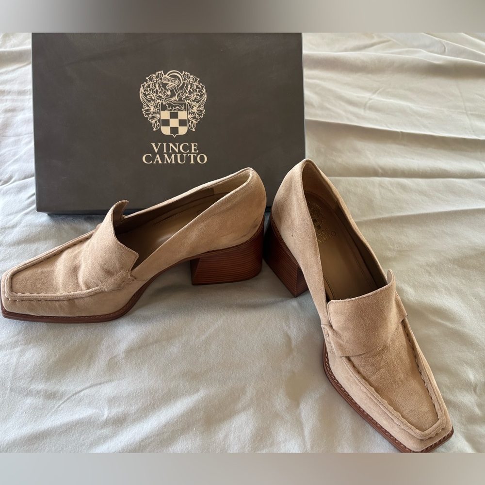 Vince Camuto Beige Women's Block Heel Loafers
